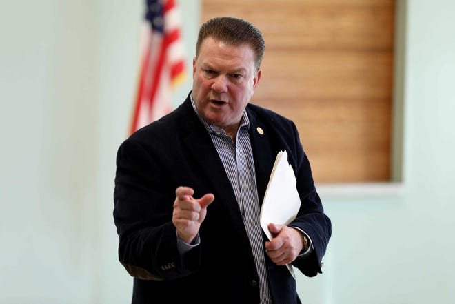 Michigan Senator Peter Lucido listens to questions during a town hall at the Washington Activity Center on Jan. 17, 2020, in Washington Township.